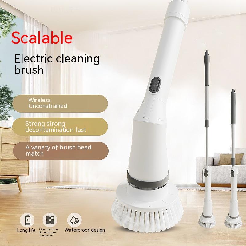 Tikivault Electric Scrubber Wall Long Handle Elbow Telescopic Cleaning Brush