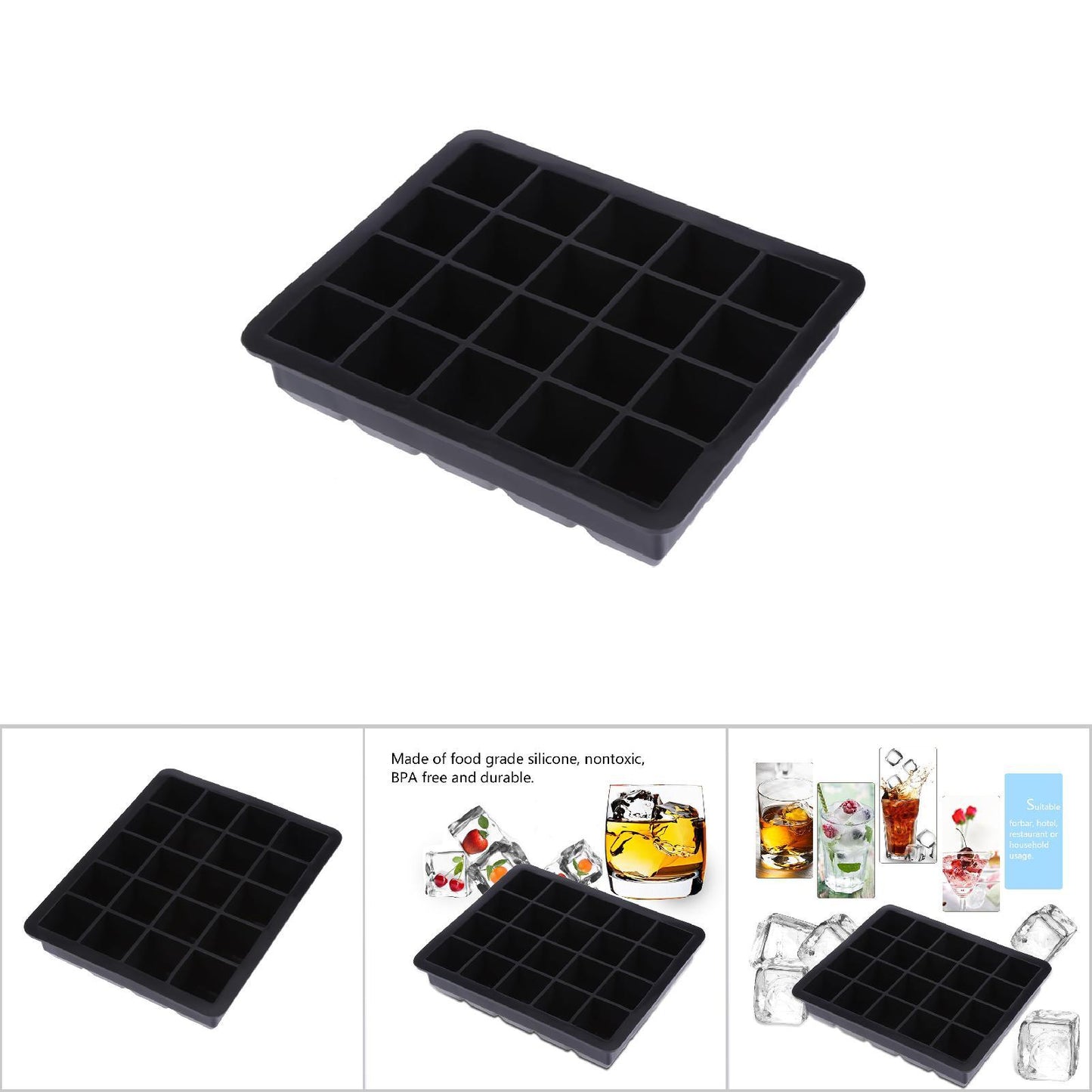 20 Grids Silicone Ice Cube Tray Mold Ice Cube Maker Container (Black)